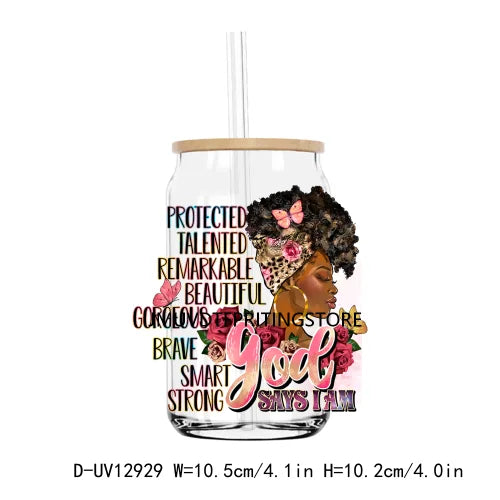 Dope Black Girl Blessed Mom Religious UV DTF Transfers Stickers Decals For Libbey Cold Cups Mugs Tumbler Waterproof DIY Craft