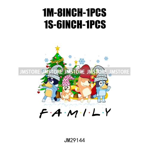 Cute Cartoon Blue Dog Family Character Merry Christmas Vibes Decals Iron On DTF Transfers Stickers Ready To Press For Sweatshirt
