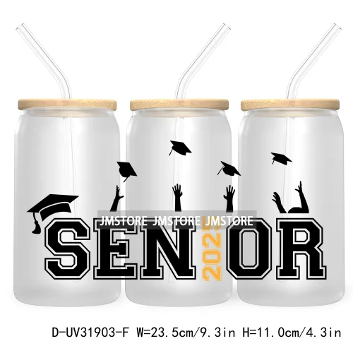 Senior 2025 High School Graduation UV DTF Sticker For 16OZ Libbey Glass Cup Can Wrap Transfer Stickers Custom Labels DIY Logo