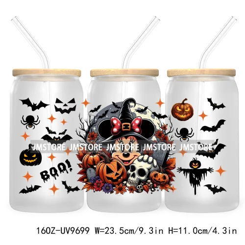 Halloween Spooky Bat Cartoon Character 16OZ UV DTF Cup Wrap Transfer Stickers Custom Labels Waterproof Logo For Libbey Glass Can