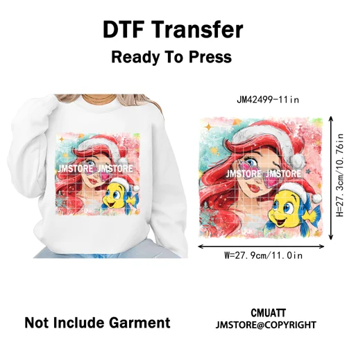 Glasses Cartoon Princess Animal Christmas Brushstroke Festive Vibes Iron on DTF Transfers Stickers Ready to Press for Hoodies