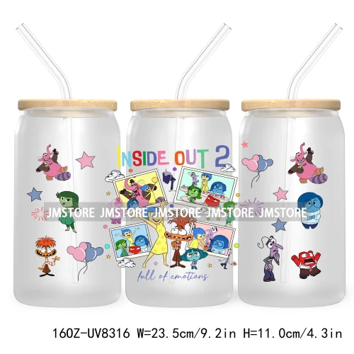 It's Okay To Feel All The Feels UV DTF Cup Wrap For 16OZ Glass Cup Can Transfer Stickers Custom Label Logo Inside Out Characters