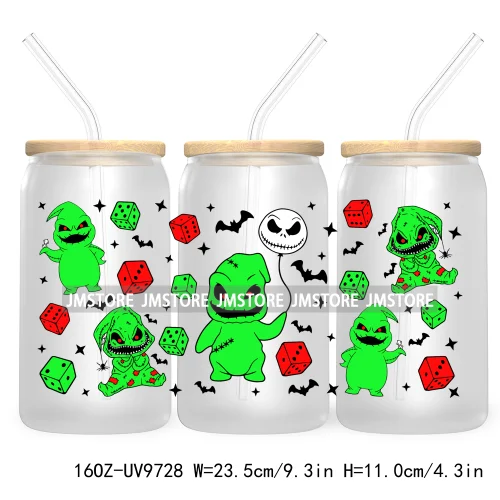 Spooky Cartoon Halloween 16OZ UV Cup Wrap DTF Transfer Stickers For Libbey Glass Can Cups Tumbler Waterproof Labels Scare Crew