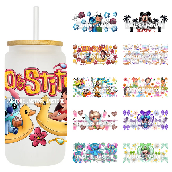 Floral Cartoon Princess Coquette Bow 16OZ UV DTF Cup Wrap Ready To Apply Waterproof Transfer Stickers For Libbey Glass Can Mugs