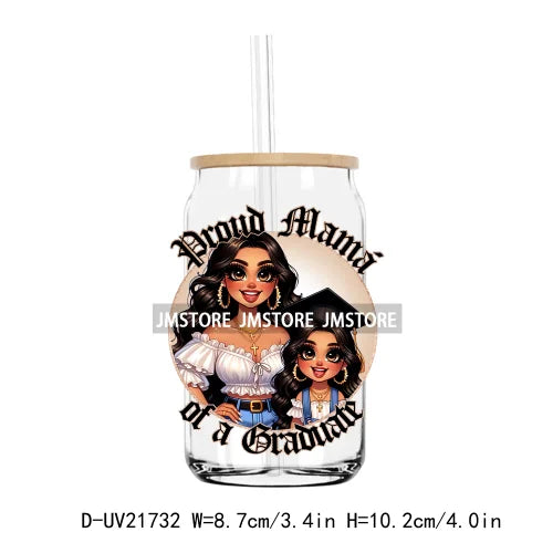 Chicano Graduation Chibi Education UV DTF Transfers Stickers Decals For Libbey Cold Cups Mugs Tumbler Waterproof DIY Craft Logo