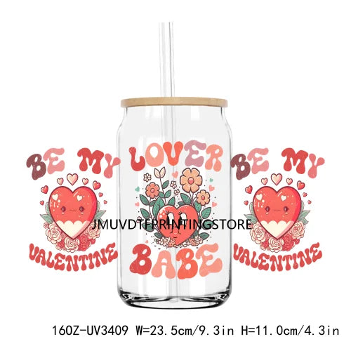 XOXO Valentines Coffee Cup 16OZ UV DTF Cup Wrap Transfers Stickers Custom Label DIY Waterproof Logo For Libbey Glass Can Hearts