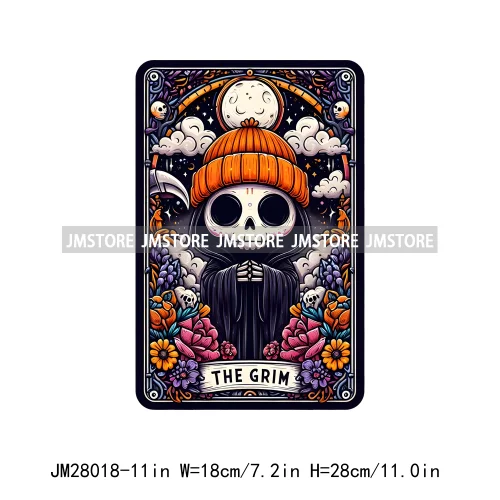 Custom Spooky Season Ghost Cycopath Skull Halloween Tarot Card DTF Iron On Heat Press Transfer Stickers Printing For Hoodies