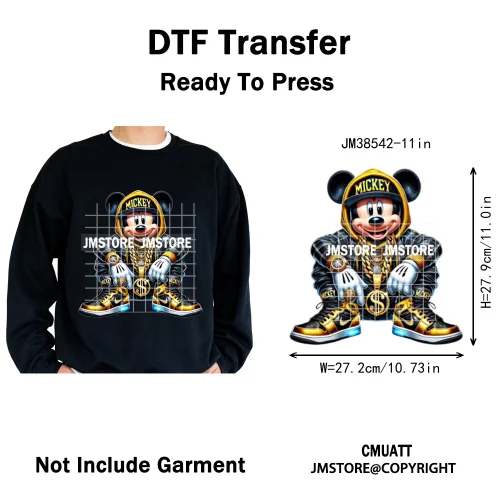 Cool Hip Hop Cartoon Animal Characters Streetwear Thug Life Iron on DTF Washable Transfers Stickers Ready to Press for Clothes