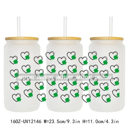 Coquette St Patrick's Day Lucky Shamrock 16OZ UV Cup Wrap DTF Transfer Stickers For Libbey Glass Can Cups Tumbler Custom Prints