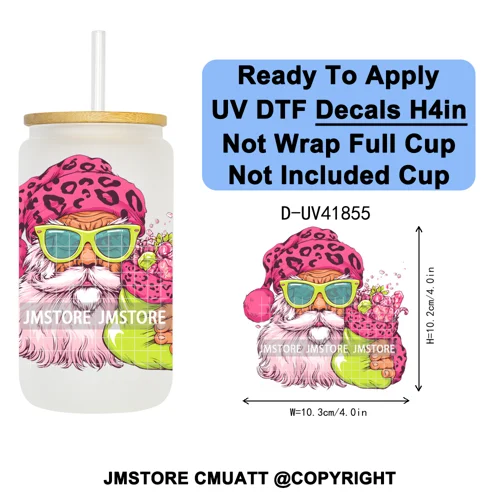 Retro Santa Claus Blowing Bubble Christmas UV DTF Decals Ready To Apply Waterproof Transfer Stickers For 16OZ Libbey Glass Can