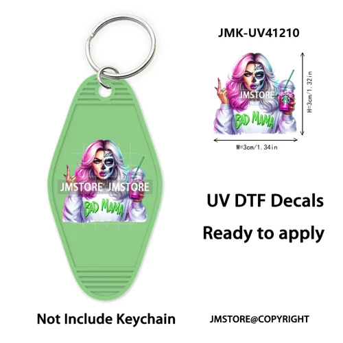 Scary Movie Character Bad Mama Boo Mom UV DTF Motel Keychain Wraps Ready To Apply Waterproof High Quality Hotel Keychain Decals