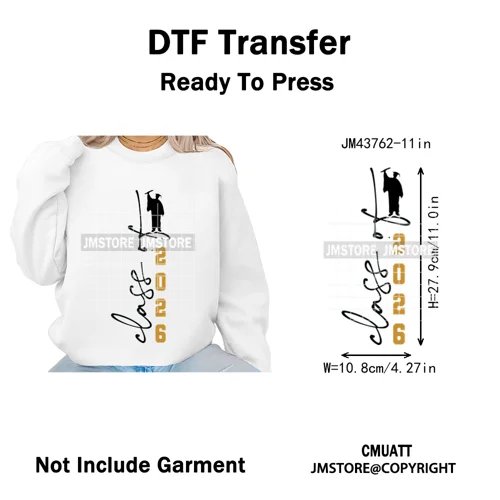 Class of 2026 High School Senior Edition Graduate Season Iron on Washable DTF Heat Transfer Stickers Ready to Press for Clothing