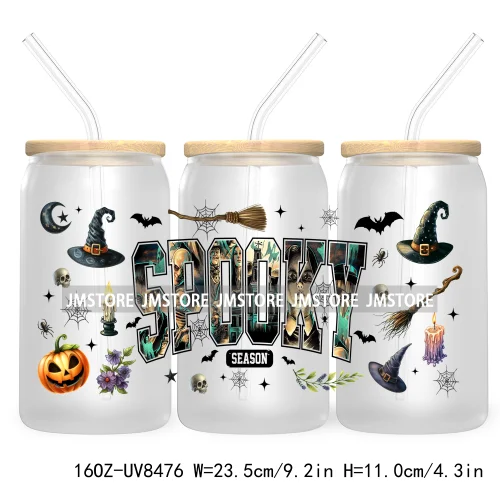 Cartoon Halloween Horror Friends UV DTF Sticker For 16OZ Libbey Glass Cup Can Wrap Transfer Stickers Custom Label DIY Logo Skull