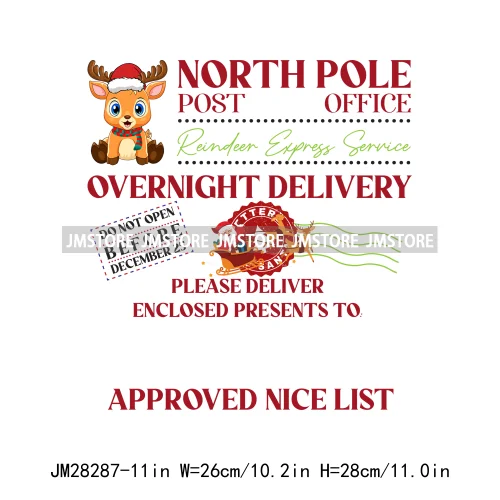 Special Delivery Characters Cartoon Santa Claus Christmas Gift Iron On DTF Transfers Stickers Ready To Press For Clothes