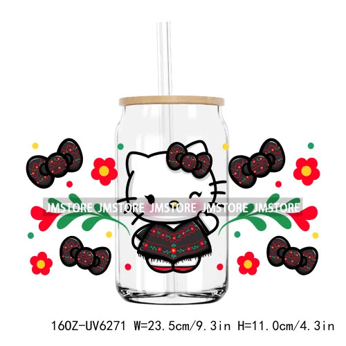 Cartoon Cat Mexican Snacks 16OZ UV DTF Cup Wrap Transfers Stickers Custom Labels Durable Waterproof Logo For Libbey Glass Can