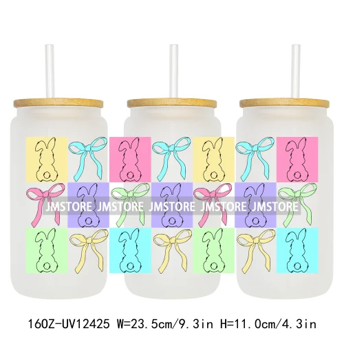 He Is Risen Christian Easter 16OZ UV Cup Wrap DTF Transfer Stickers For Libbey Glass Can Cups Tumbler Girly Happy Easter Bunny