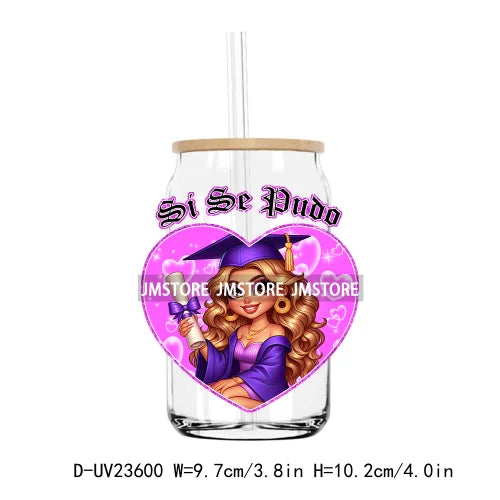 Chicano Graduation Chibi Education UV DTF Transfers Stickers Decals For Libbey Cold Cups Mugs Tumbler Waterproof DIY Craft Logo