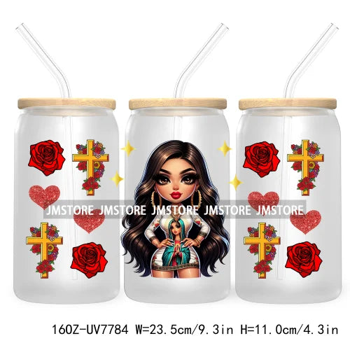 Beautiful Chicana Latina Woman Rose 16OZ UV DTF Cup Wrap Transfers Stickers For Libbey Glass Can Cups Tumbler Waterproof Craft