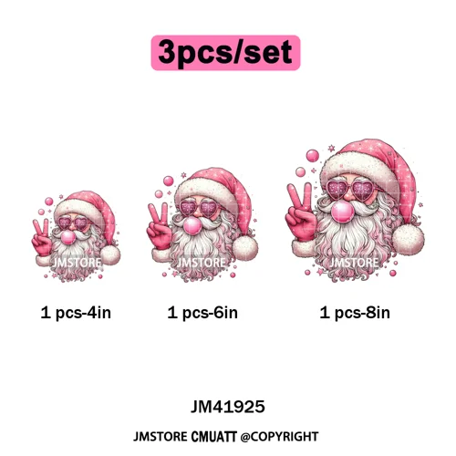 Merry and Bright Coquette Patchwork Santa Christmas Holiday Season Iron on DTF Heat Transfer Stickers Ready to Press for Hoodies