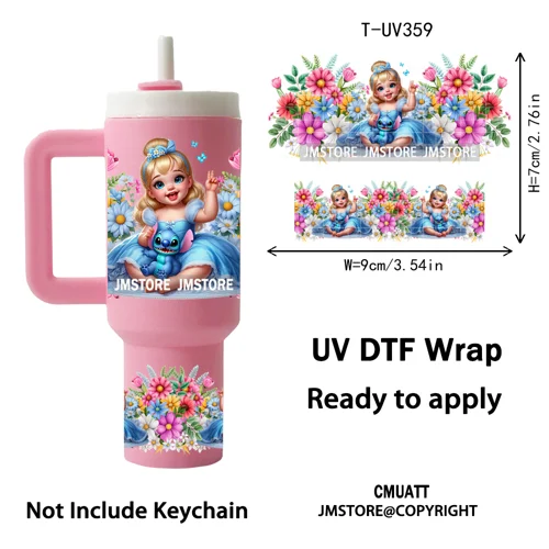 Baby Princess Butterfly Coquette Bow UV DTF Mini Tumbler Keychain Wraps Ready To Apply Transfer Stickers Prints Waterproof Decal
