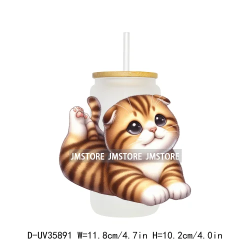 Cute Chubby Yoga Cats Animals UV DTF Transfer Stickers Decals Ready To Apply Waterproof For 16OZ Libbey Glass Can Cups Tumbler