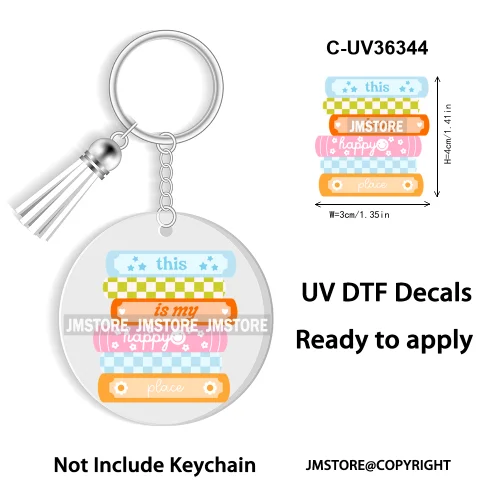 Trendy Bookish Inspirational Quotes UV DTF Decal Round Keychain Ready To Apply WaterProof Transfer Stickers For Circle Keychain