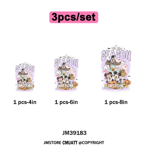 Spooky Season Pumpkin Trick or Treat Cartoon Halloween Iron on DTF Washable Heat Transfers Stickers Ready to Press for Clothing