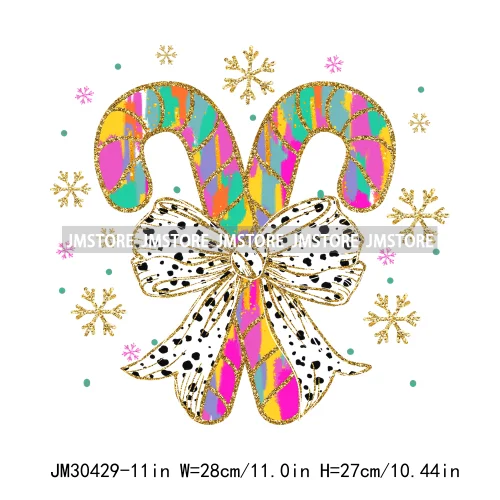 Colorful Holly Jolly Vibes Faux Glitter Christmas Santa Sleigh All Day Iron On DTF Transfers Stickers Ready To Press For Clothes