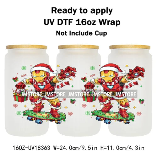 Preppy Christmas Movie Killer Cartoon Bow 16OZ UV DTF Cup Wraps Ready To Apply Waterproof Transfer Stickers For Libbey Glass Can