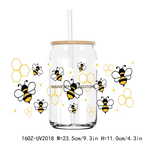 Wild Floral Flowers Bee And Fruits UV DTF Sticker For 16OZ Libbey Glass Cup Can Wrap Transfer Sticker Custom Labels DIY Logo