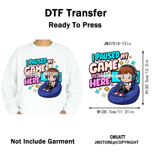 12in Game Zone Time Girl Gamer Squad Hustler Graffiti Game On Over Iron on DTF Transfers Stickers Ready to Press for Hoodies