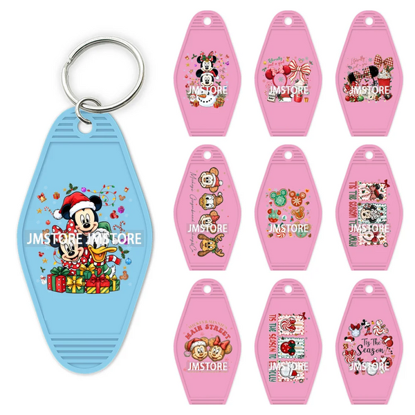 Cartoon Friends Christmas Holiday UV DTF Keychain Wraps Ready To Apply Waterproof High Quality Decals For Hotel Motel Keychain