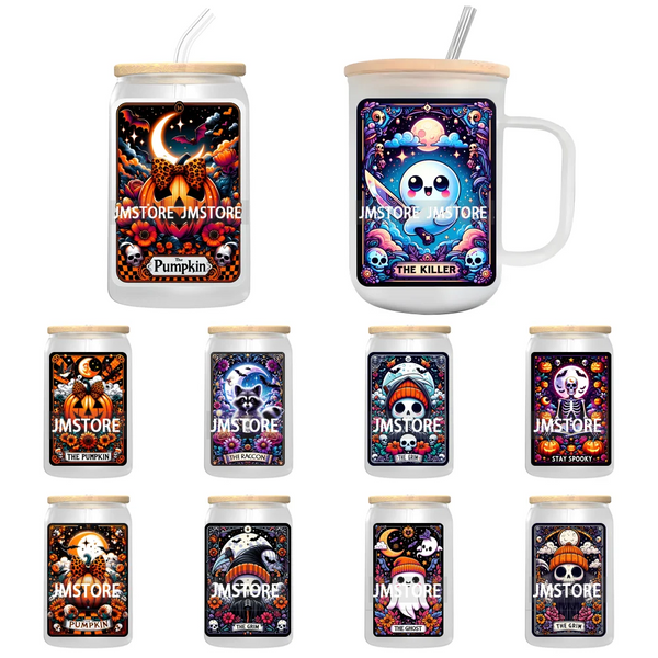 Cute Ghost Tarot Card Halloween UV DTF Transfer Stickers Decals For Libbey Cold Cups Mugs Tumbler Waterproof Craft Spooky Vibes