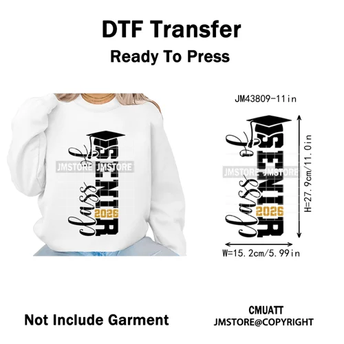 2026 Varsity Graduate Season College Senior Year Bow Iron on Washable DTF Heat Transfers Stickers Ready to Press for Sweatshirts