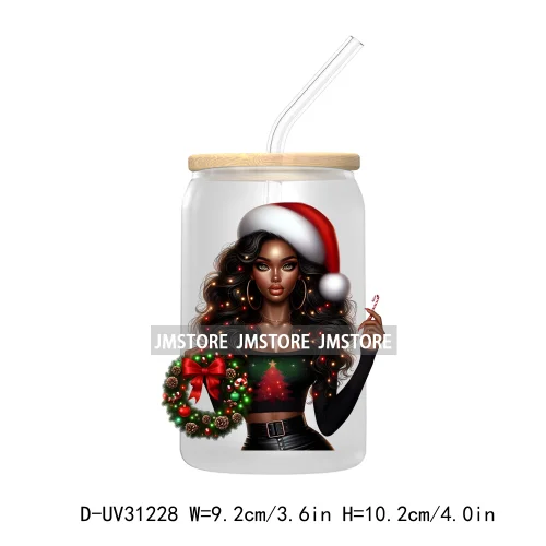 Afro Woman Nails Hip Pop Santa UV DTF Transfer Stickers Decals For Libbey Cold Cups Mugs Tumbler Just A Girl Who Loves Christmas