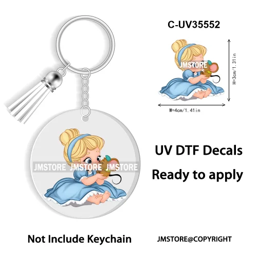 Cartoon Princess In My Villains Era UV DTF Decal Round Keychain Ready To Apply WaterProof Transfer Stickers For Circle Keychain