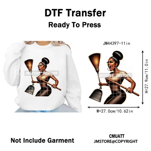 Angry Office African Girl Sassy Moods Housework Mom Iron on Washable DTF Heat Transfer Stickers Ready to Press for T-shirts Bags