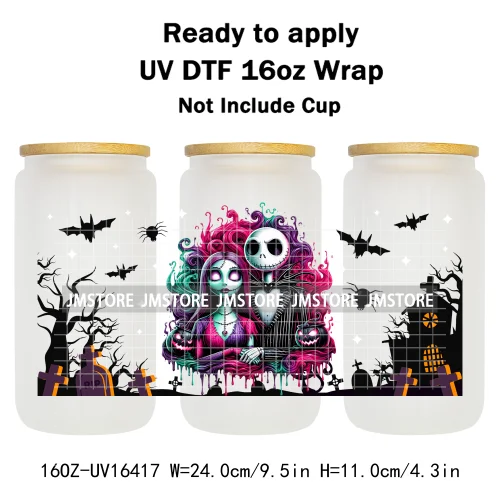 Halloween Couple Horror Movie Spooky Season UV DTF Stickers Ready To Transfer Cup Wrap Custom Label For Libbey Can Glass Tumbler