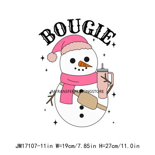 DTF Boo Jee Santa Baby Sleigh With Stanley Tumbler Print Logo Out Here Lookin Like A Snack Christmas Transfer Sticker For Tshirt