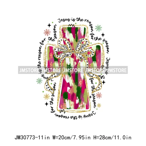 Colorful Coquette Dalmatian Faux Glitter Jesus Cross Christian Christmas Vibes Holiday Iron On DTF Transfer Stickers For Hoodies