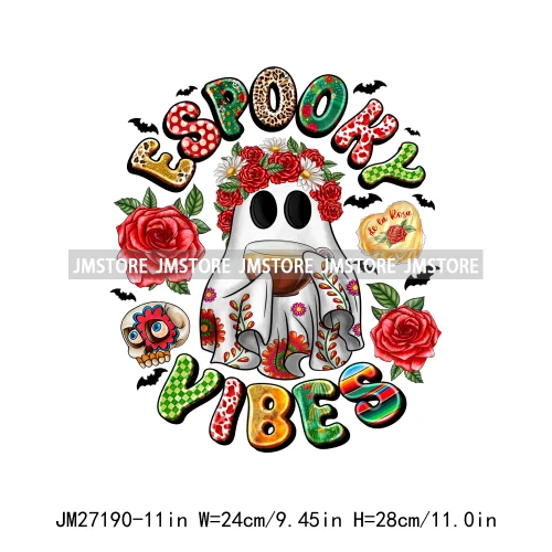 Spanish Espooky Vibes Latina Pantasmas Mexican Halloween Conchas Cucuys Aqui Espantan DTF Iron On Transfers Stickers For Hoodies