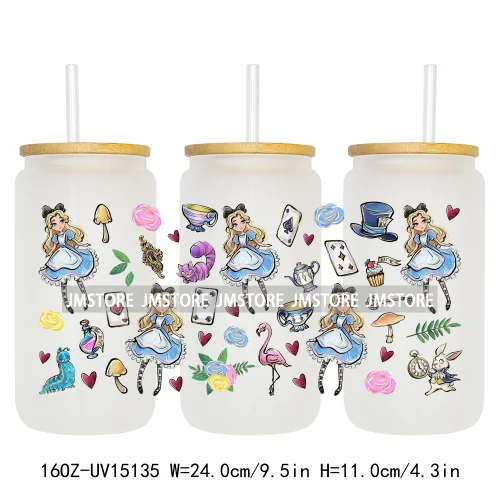 Cartoon Princess In Wonderland 16OZ UV DTF Cup Wraps Ready To Apply Waterproof Transfer Stickers For Libbey Glass Can Tumbler
