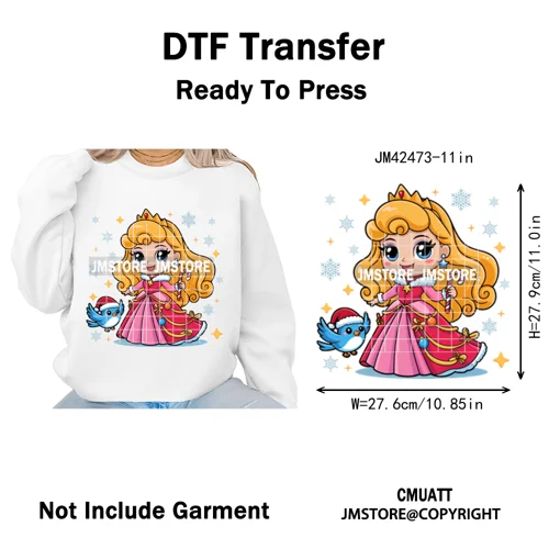 Cute Cartoon Movie Princess Christmas Winter Girly Kids Holiday Iron on DTF Washable Transfer Sticker Ready to Press for Clothes