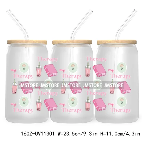 Trendy Coffee And Books Reading Floral Flowers 16OZ UV Cup Wrap DTF Transfer Stickers For Libbey Glass Can Cups Tumbler Labels