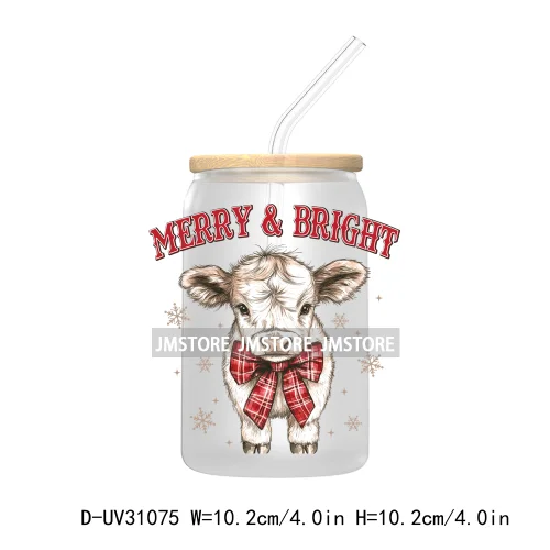 Howdy Highland Cow Christmas Cowboy Western Country Christmas UV DTF Transfer Stickers Decals For Libbey Cold Cups Mugs Tumbler