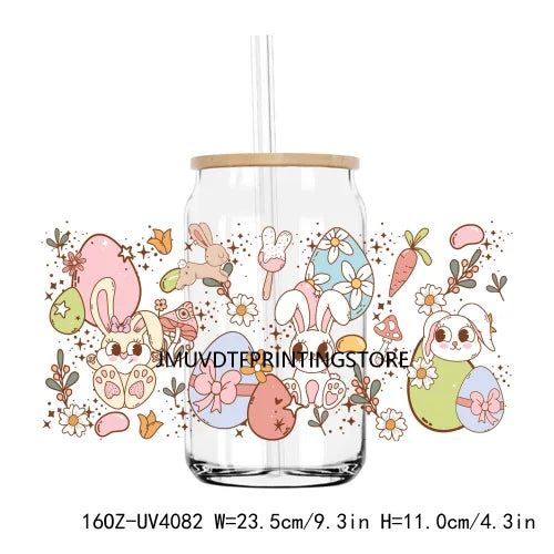 Cute Cartoon Girl With Egg UV DTF Sticker For 16OZ Libbey Glass Cup Can Wrap Transfer Sticker Custom Print DIY Logo Easter Vibes