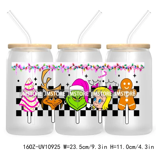 Retro Christmas Mean Guy UV DTF Cup Wrap For Libbey Glass Can Transfer Stickers Waterproof Custom Labels Merry Greenmas Xmas