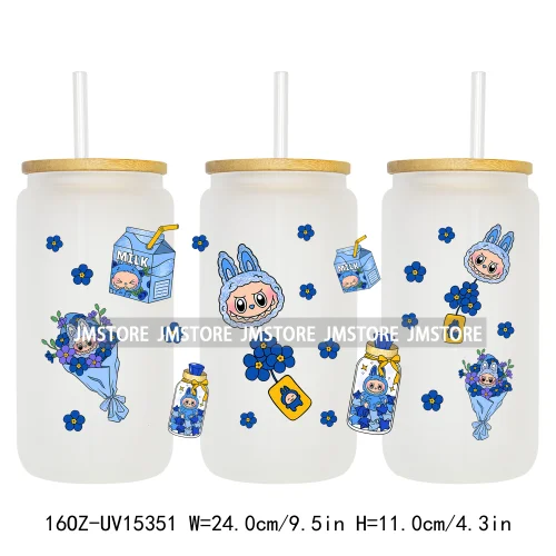 Coquette Bow Cartoon Monsters In Outfit UV DTF Cup Wraps Ready To Apply Waterproof Transfer Stickers For 16OZ Libbey Glass Can