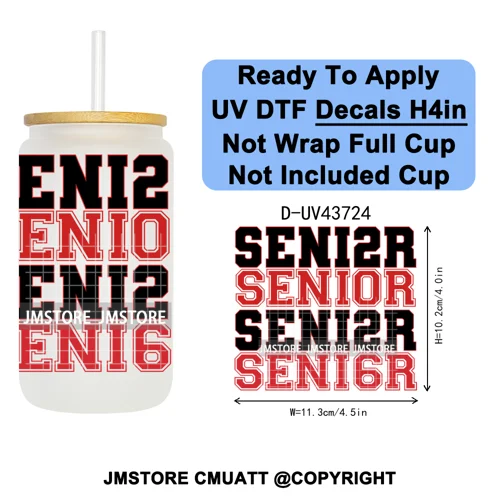 My Last First Day Senior 2026 UV DTF Cup Decals Ready To Apply Transfer Stickers Durable Custom Labels For Libbey Glass Can Mug