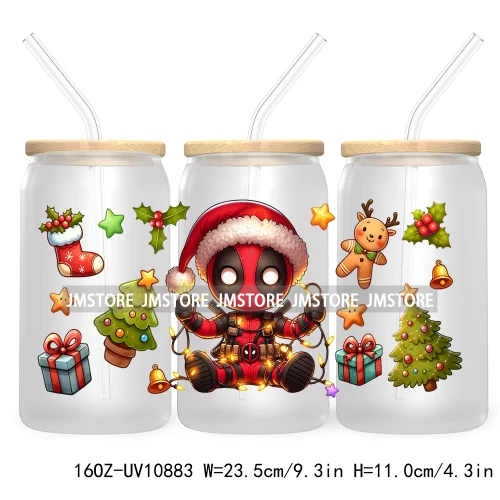 Cute Baby Horror Characters Christmas Season 16OZ UV DTF Cup Wrap Transfer Stickers Durable Waterproof Logo For Libbey Glass Can